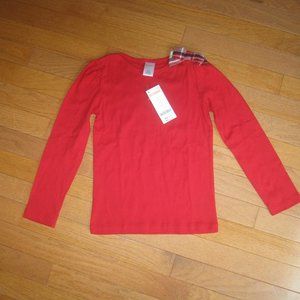 NEW Gymboree Girls Size 6 Red long sleeve shirt w Plaid bow Cotton